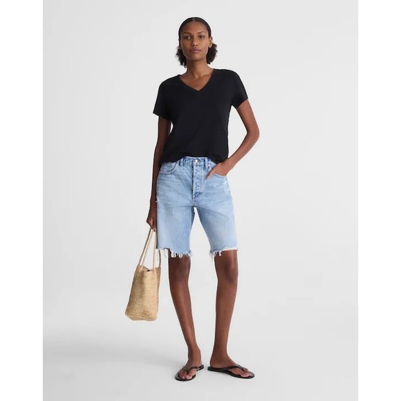 Madewell Pants - Madewell The Essex Long Baggy Short Londe Wash Denim Raw Hem NU026 Size 16 33